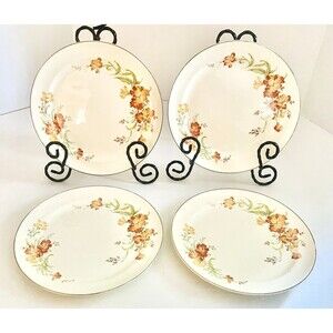 Set Of 4 Hall Luncheon plates in the 1940 Serenade pattern 9 Inch Gold Trim